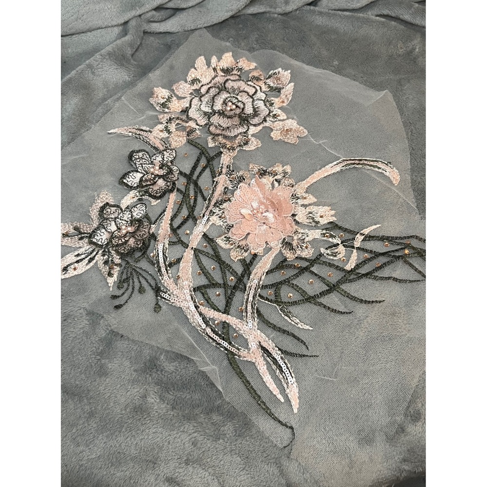Large Blush Black Floral Tulle Applique Pearl Sequin Bridal Prom Dress Sewing